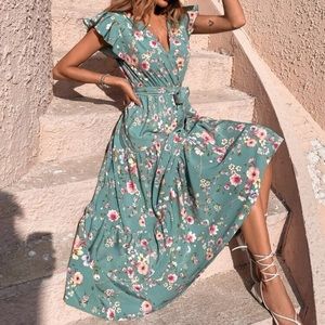 NWOT SHEIN mock wrap Boho-style dress.